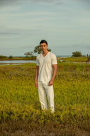 Tunis V-Neck T-shirt in Snow White Cotton