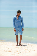 Positano Shorts in Aegean Blue Linen