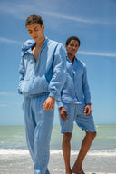 Hanoi Hoodie in Aegean Blue Linen