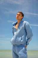 Hanoi Hoodie in Aegean Blue Linen