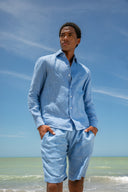 Chemise Shanghai en lin bleu égéen