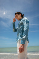 Singapore Shirt in Aegean Blue Printed Silk