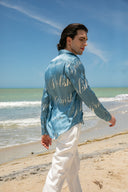 Singapore Shirt in Aegean Blue Printed Silk