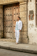 Tunis V-Neck T-shirt in Aegean Blue Cotton