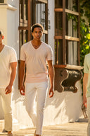 Tunis V-Neck T-shirt in Dusty Rose Cotton