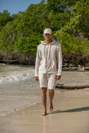 Havana Hoodie in Beige Desert Sand and Snow White Stripes Linen