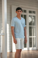 Tunis V-Neck T-shirt in Aegean Blue Cotton