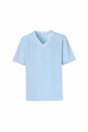 Tunis V-Neck T-shirt in Aegean Blue Cotton