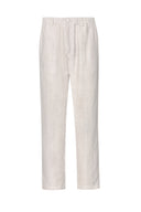 Pretoria Pants in Desert Sand Beige and Snow White Stripes Linen