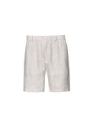 Positano Shorts in Desert Sand Beige and Snow White Stripes Linen
