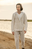 Pretoria Pants in Desert Sand Beige and Snow White Stripes Linen