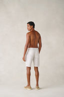 Positano Shorts in Desert Sand Beige and Snow White Stripes Linen