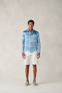 Singapore Shirt in Aegean Blue Printed Silk