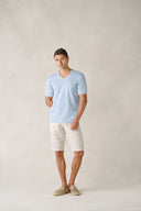 T-shirt Col V Tunis en Coton Bleu Égéen