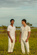 Tunis V-Neck T-shirt in Desert Sand Beige Cotton